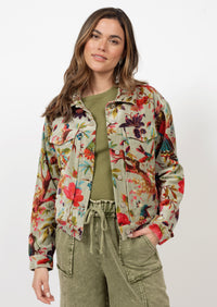 Bird Print Velveteen Jacket