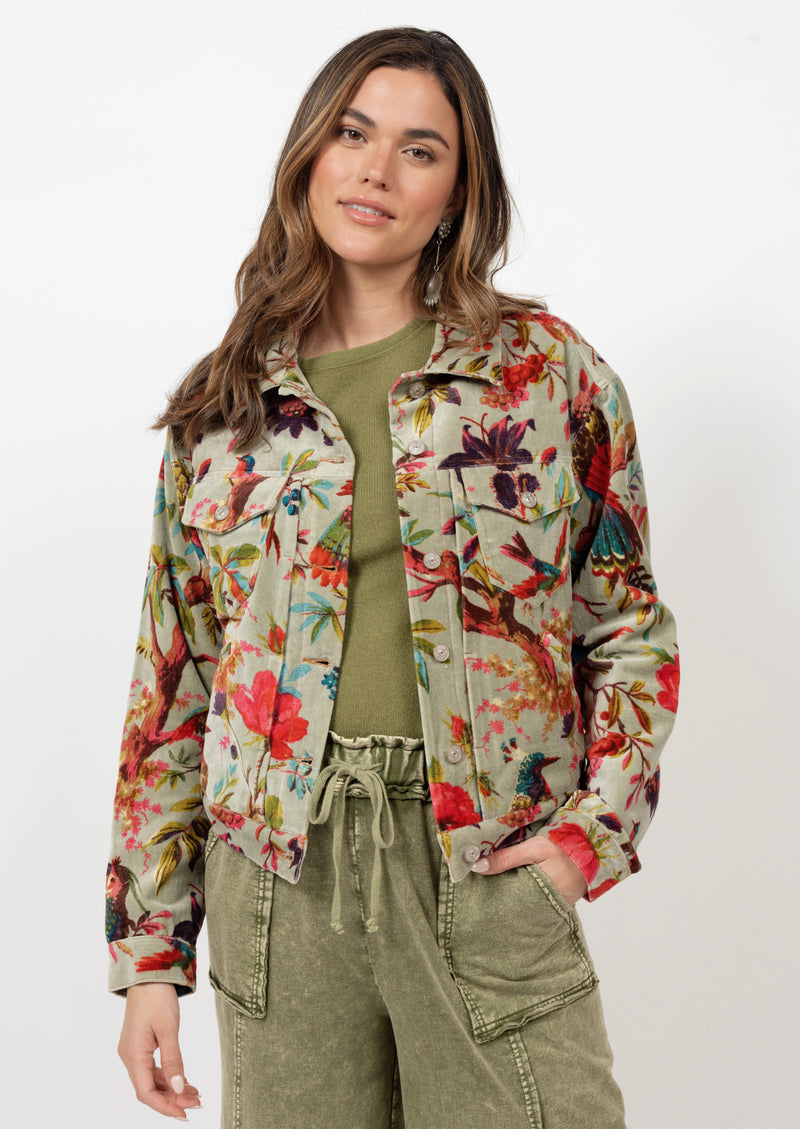Bird Print Velveteen Jacket