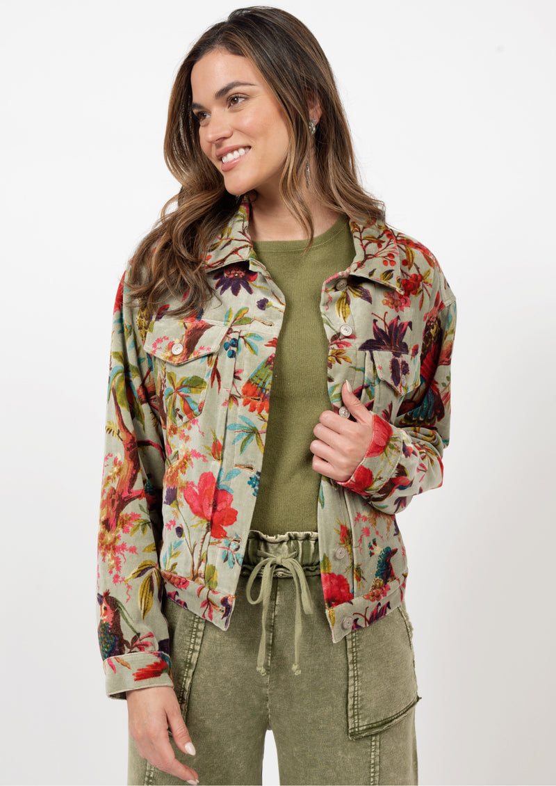 Bird Print Velveteen Jacket