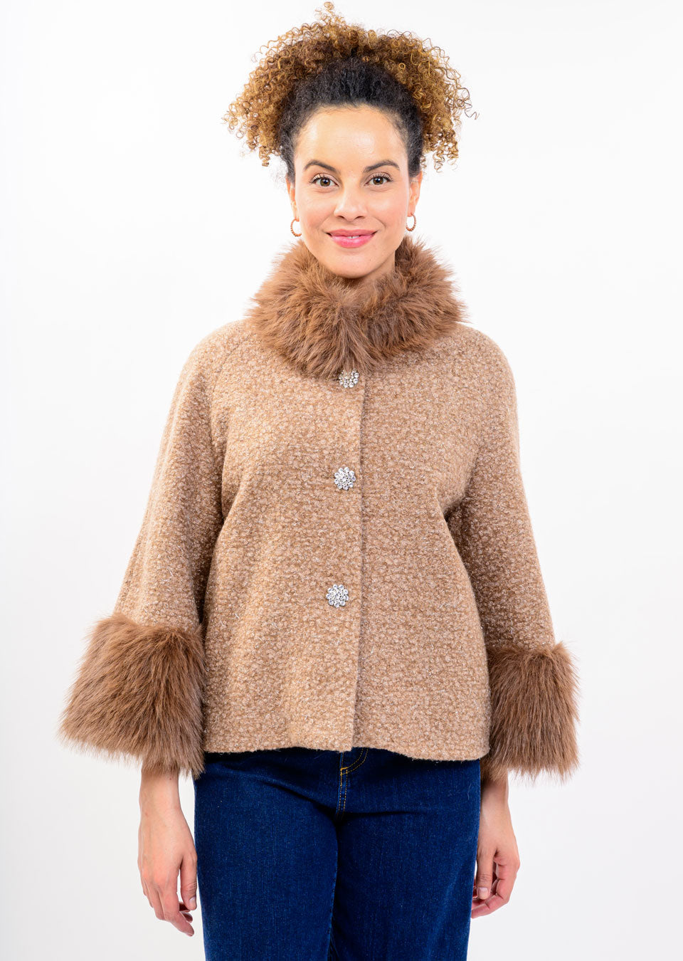 Boucle Sparkle Fur Trim Jacket