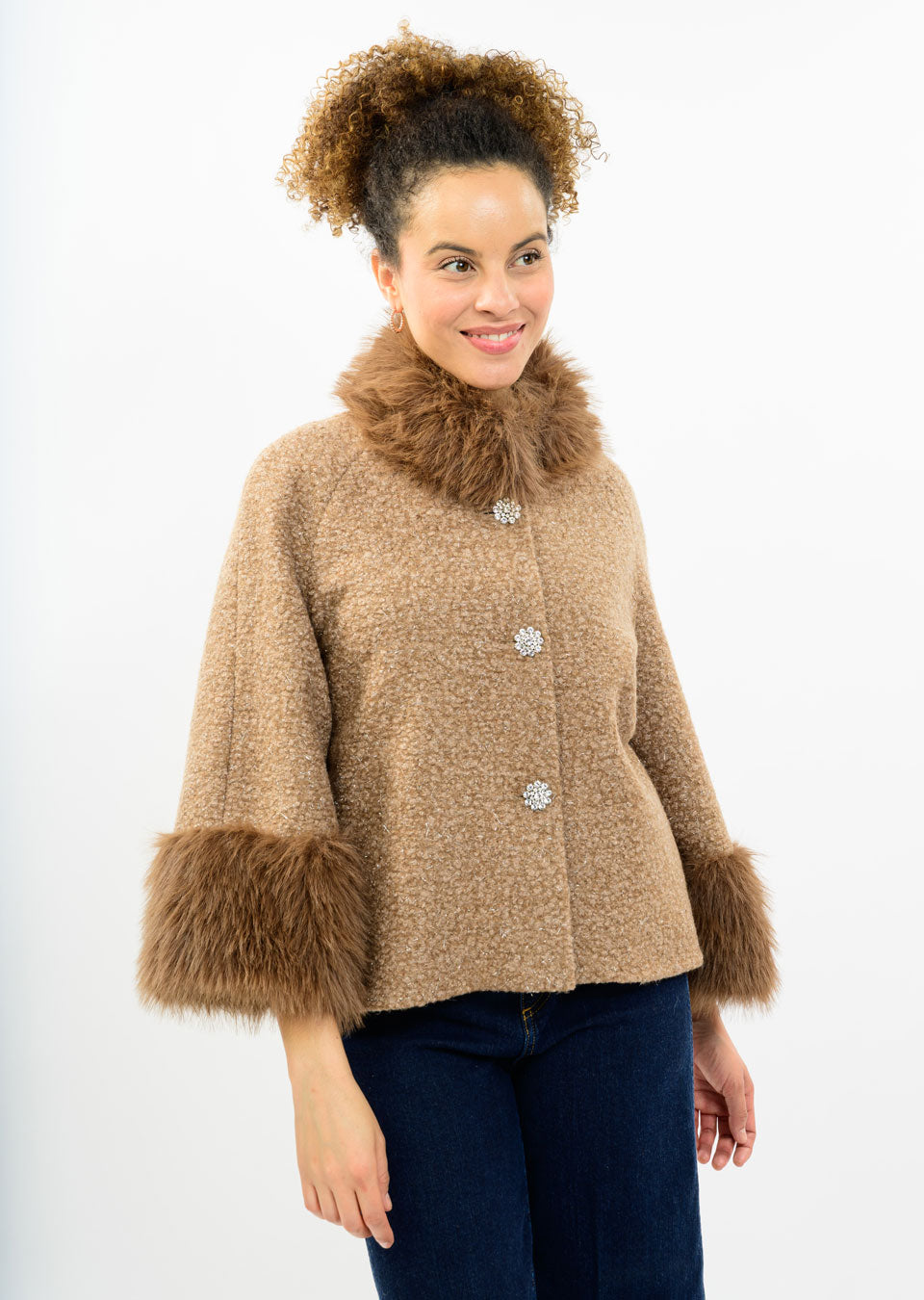 Boucle Sparkle Fur Trim Jacket