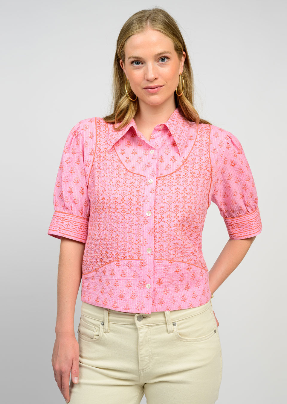 Pink Kantha Stitched Shirt