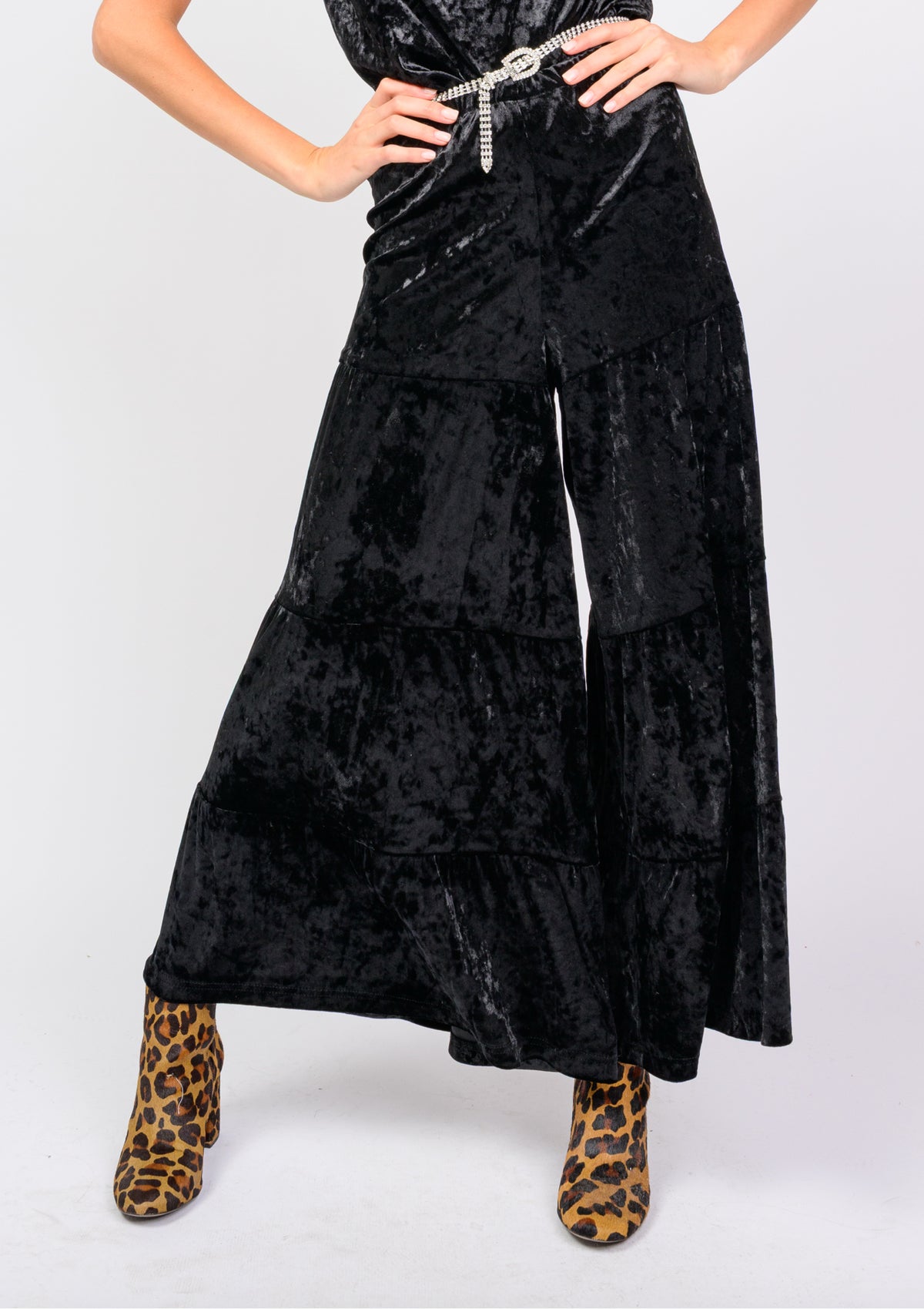 Black Tiered Velvet Pant