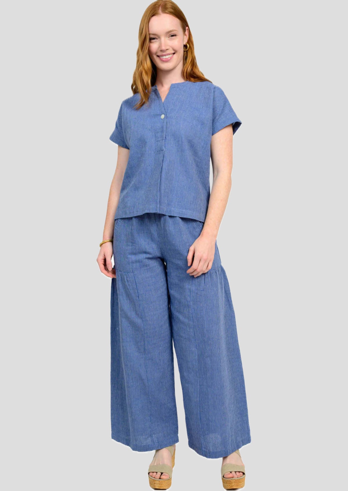Blue Wide Leg Stripe Pant
