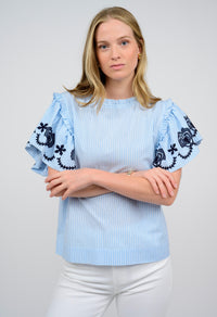 Trellis Embroidered Stripe Top