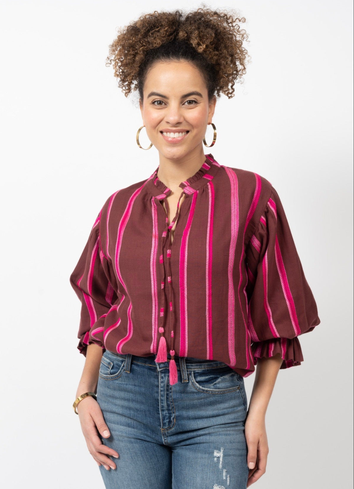 Balloon Sleeve Stripe Top