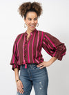 Balloon Sleeve Stripe Top