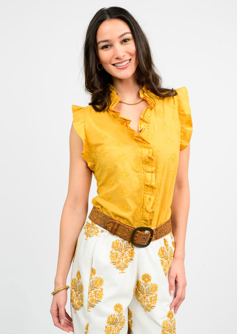 Gold Eyelet Ruffled Top