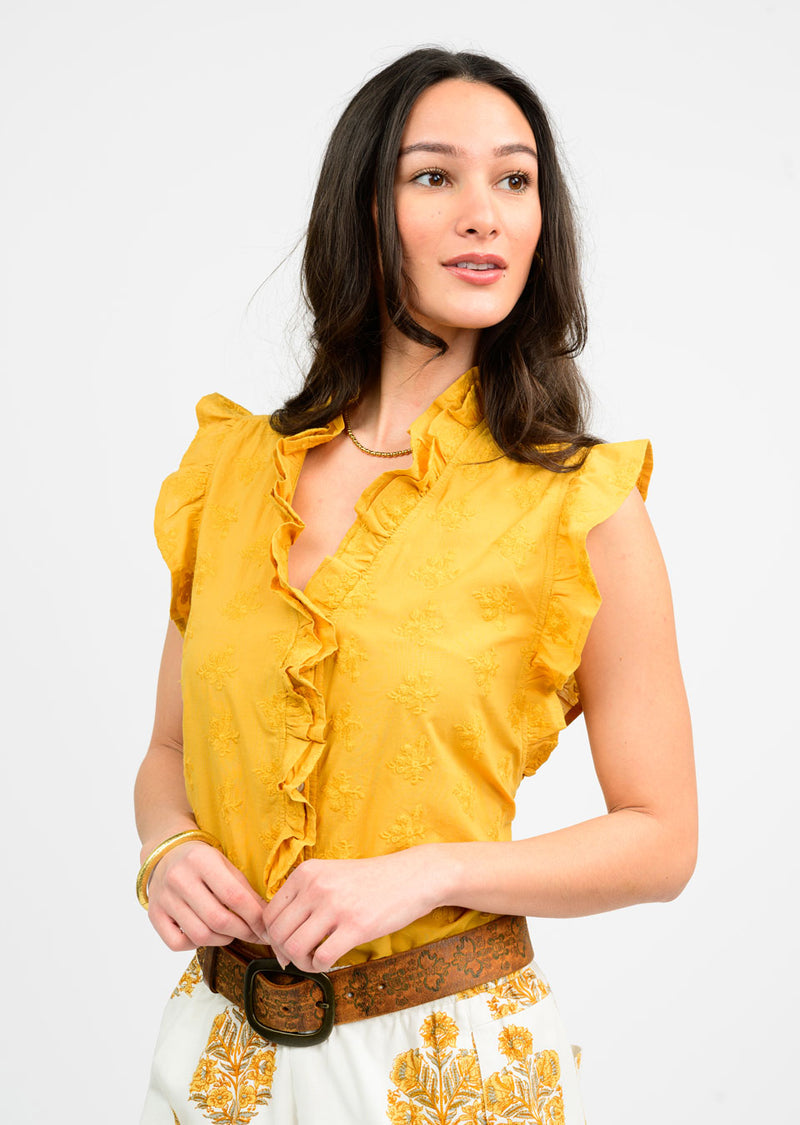 Gold Eyelet Ruffled Top