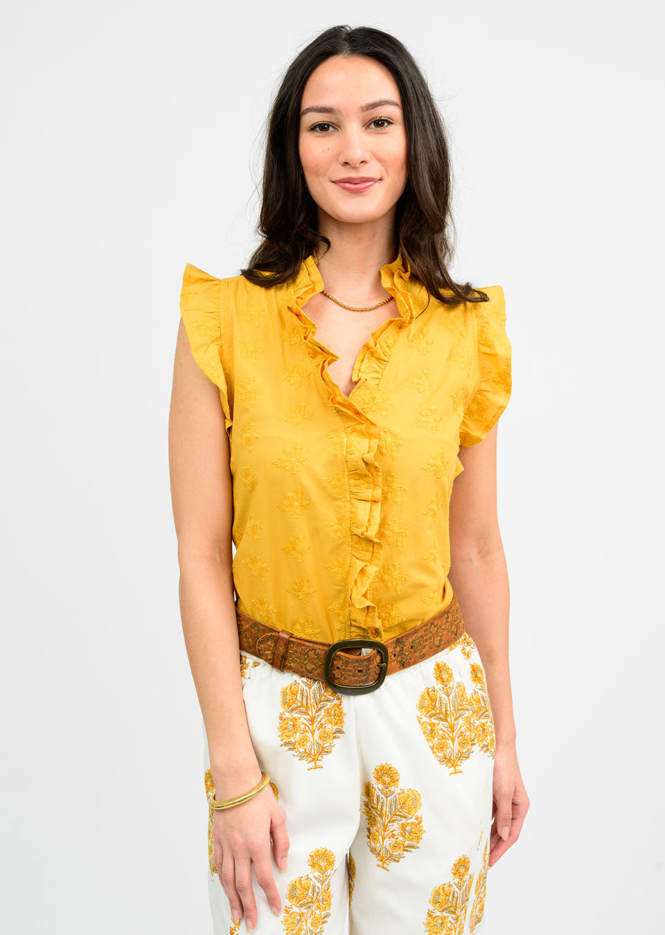 Gold Eyelet Ruffled Top