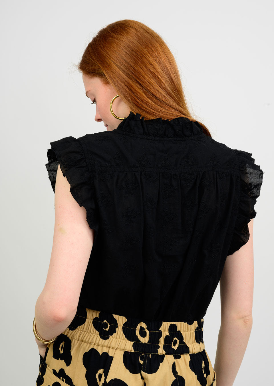 Black Eyelet Ruffle Top