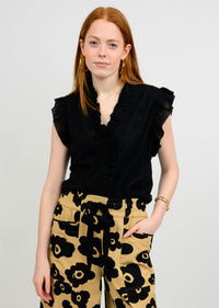 Black Eyelet Ruffle Top