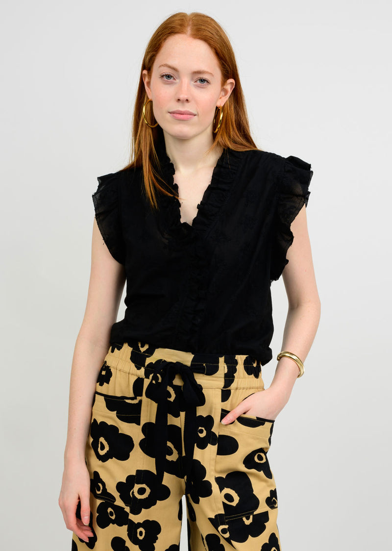 Black Eyelet Ruffle Top