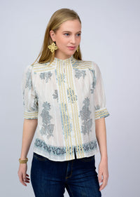 Metallic Trim Paisley Top