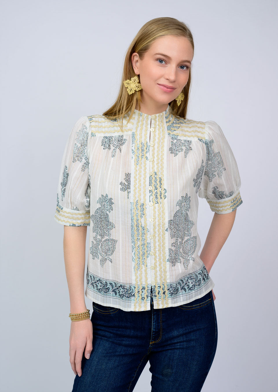 Metallic Trim Paisley Top