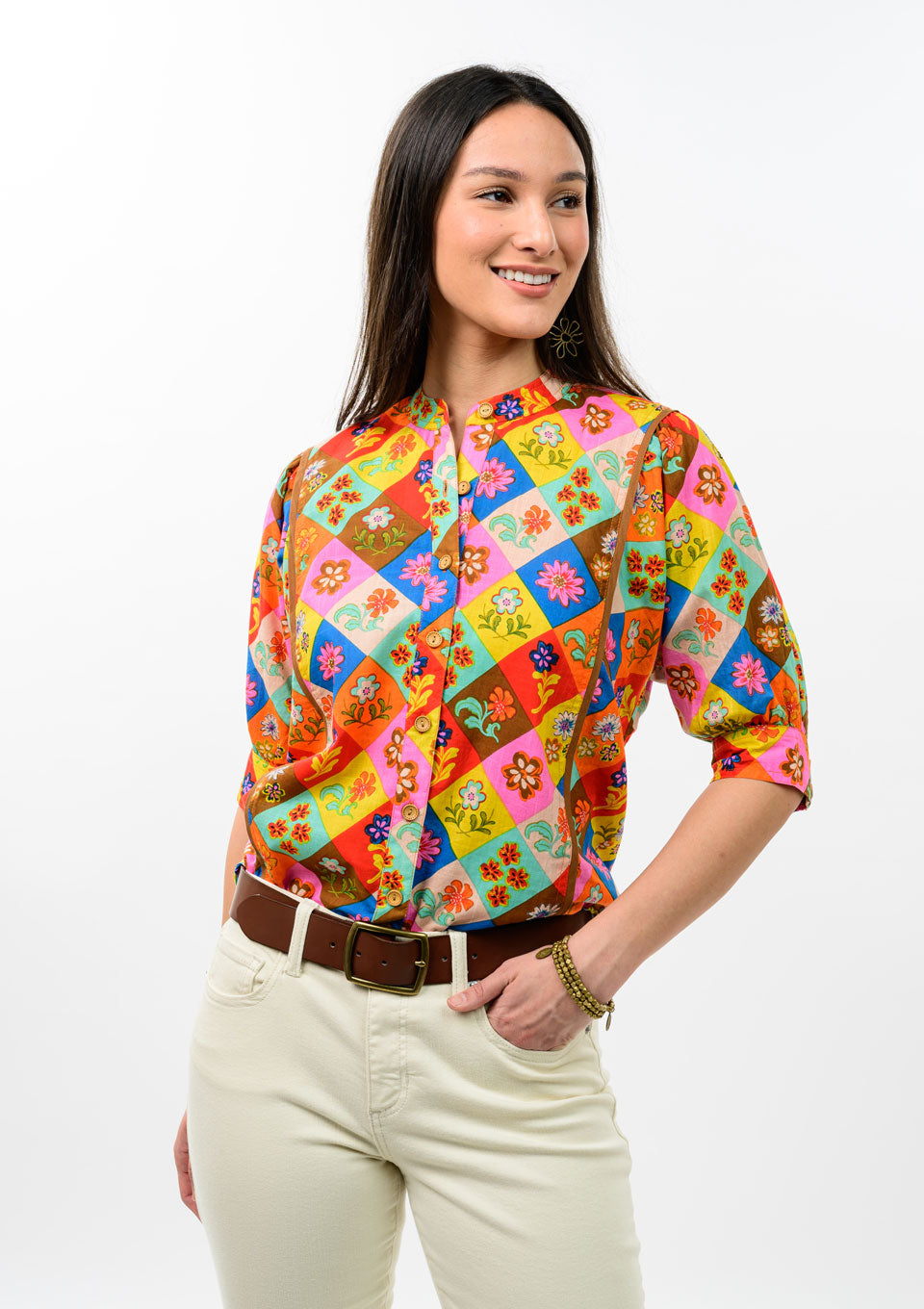 Block Patch Floral Top
