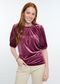 Velvet Rouched Neck Top