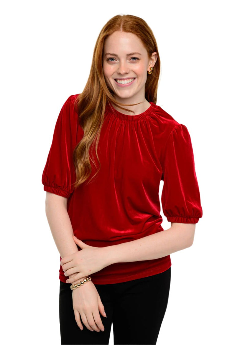 Velvet Rouched Neck Top