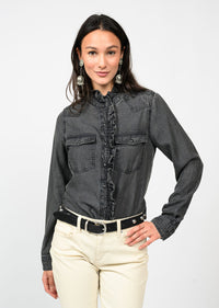 Denim Ruffle Snap Shirt