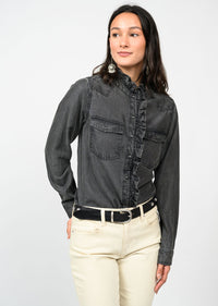 Denim Ruffle Snap Shirt