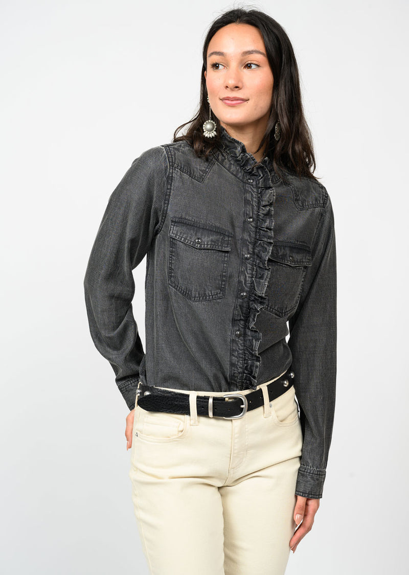 Denim Ruffle Snap Shirt