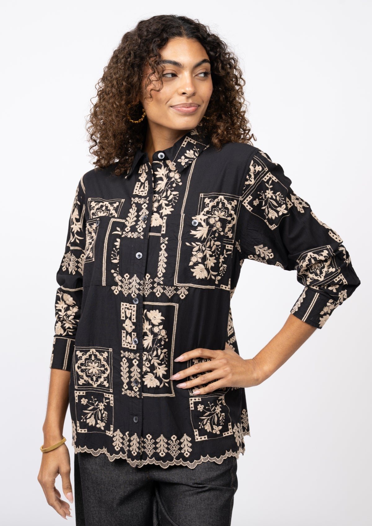 Scarf Embroidered Shirt