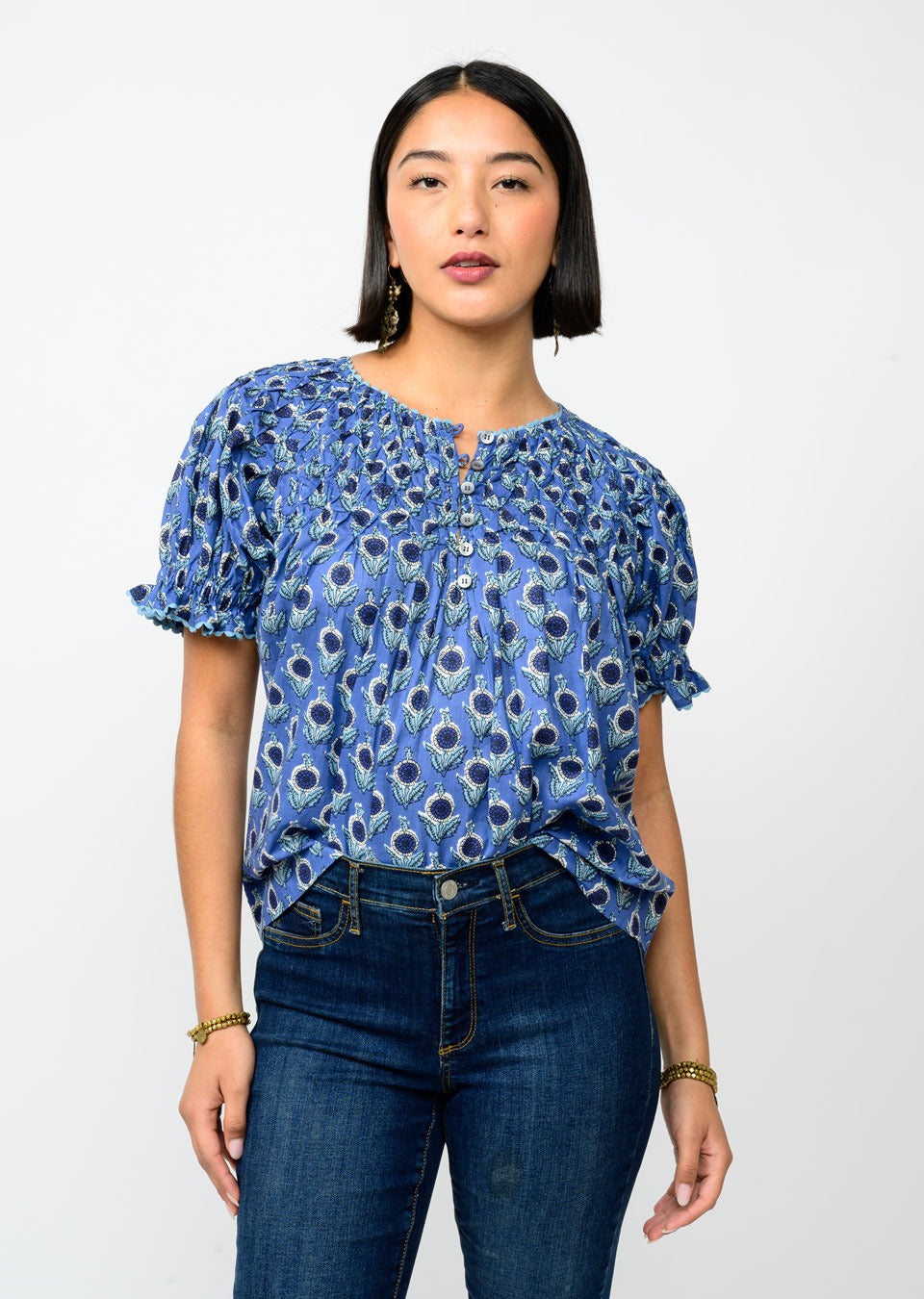 Smocked Neck Top