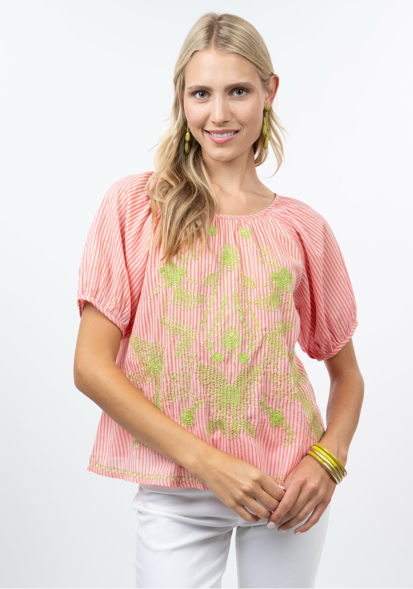 Stripe Embroidered Top