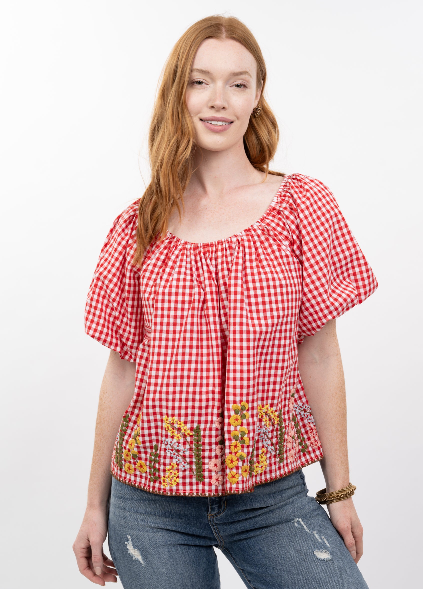 Gingham & Flowers Top
