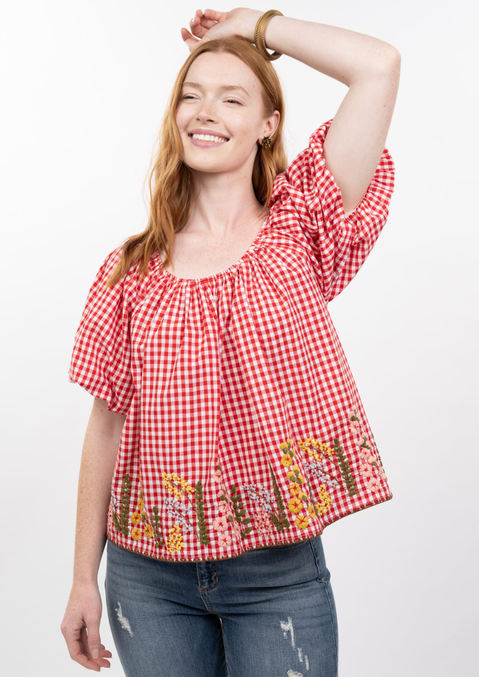 Gingham & Flowers Top
