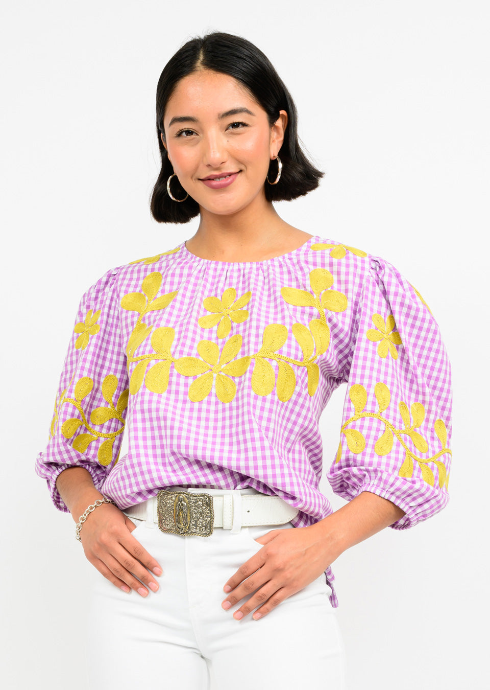 Check Embroidered Top