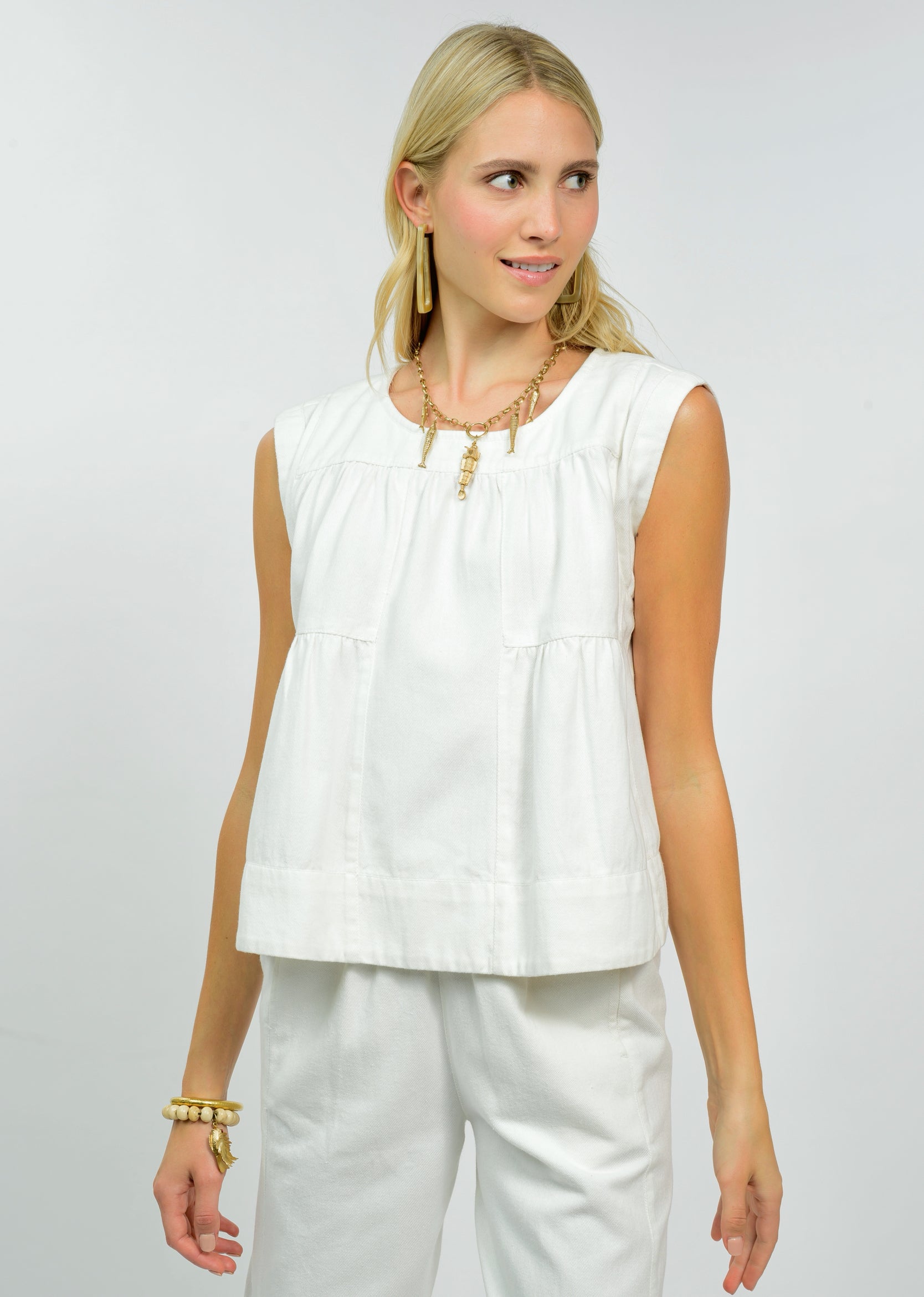 Patched White Swing Top