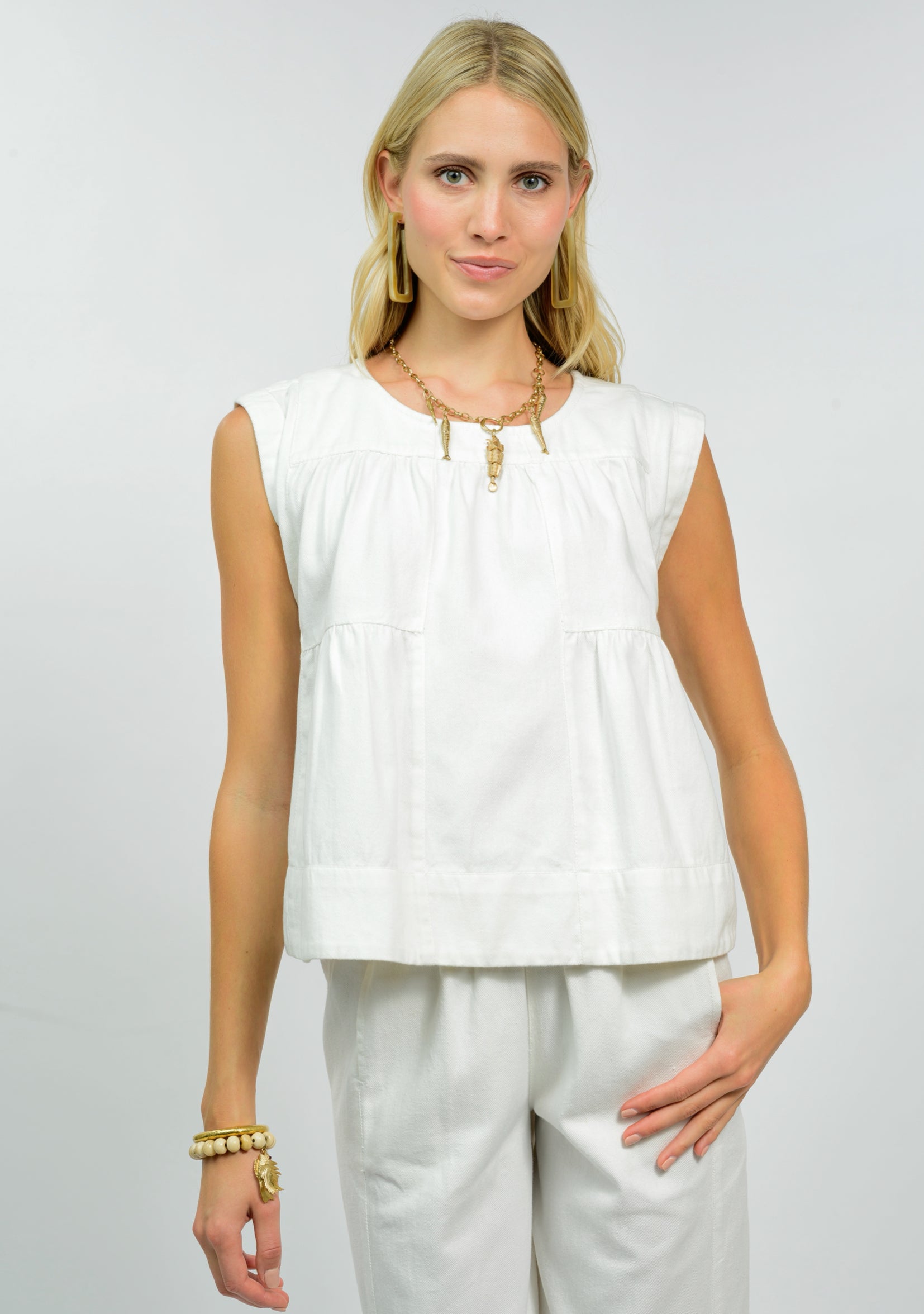 Patched White Swing Top