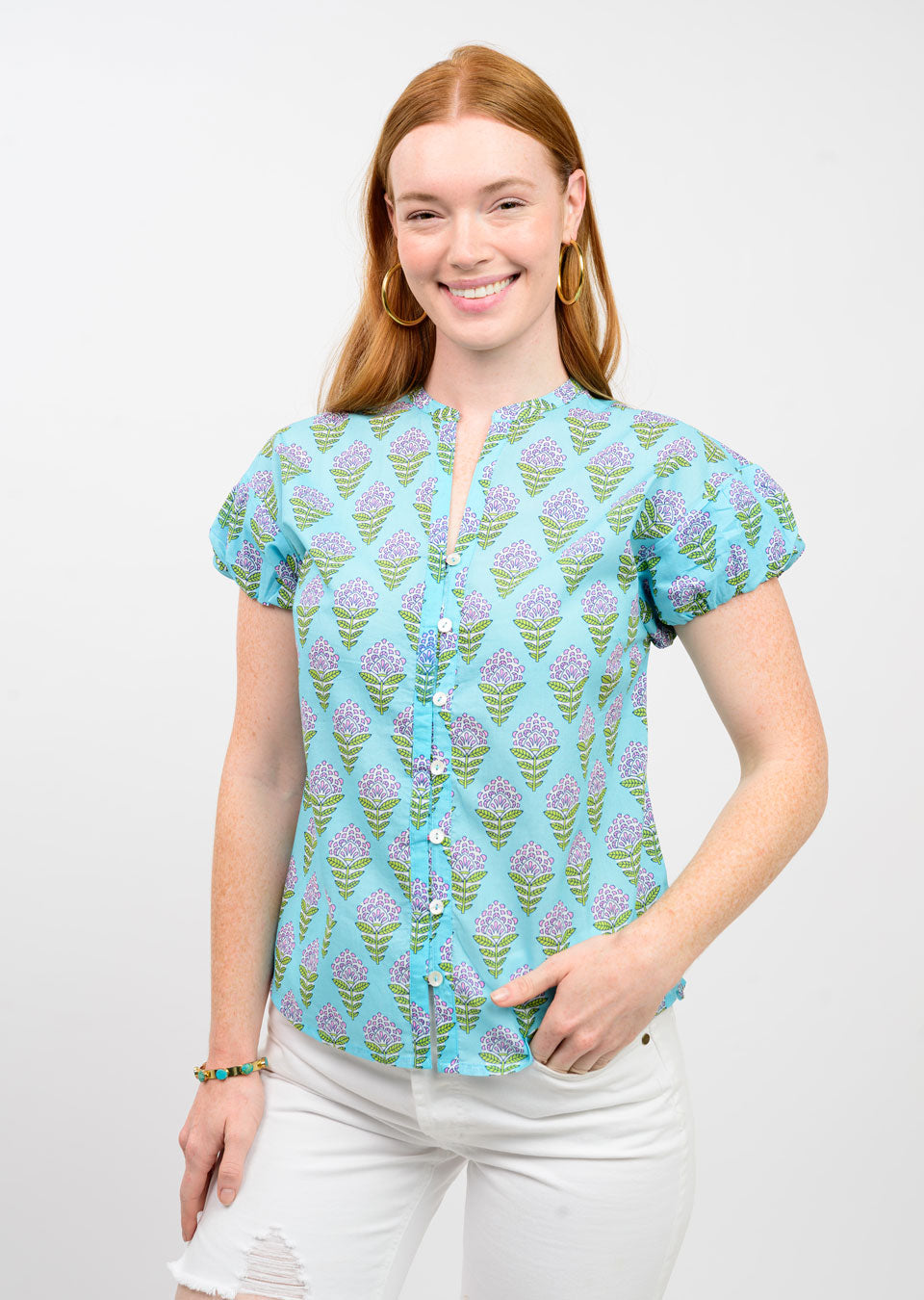 Blue Pouf Sleeve Top