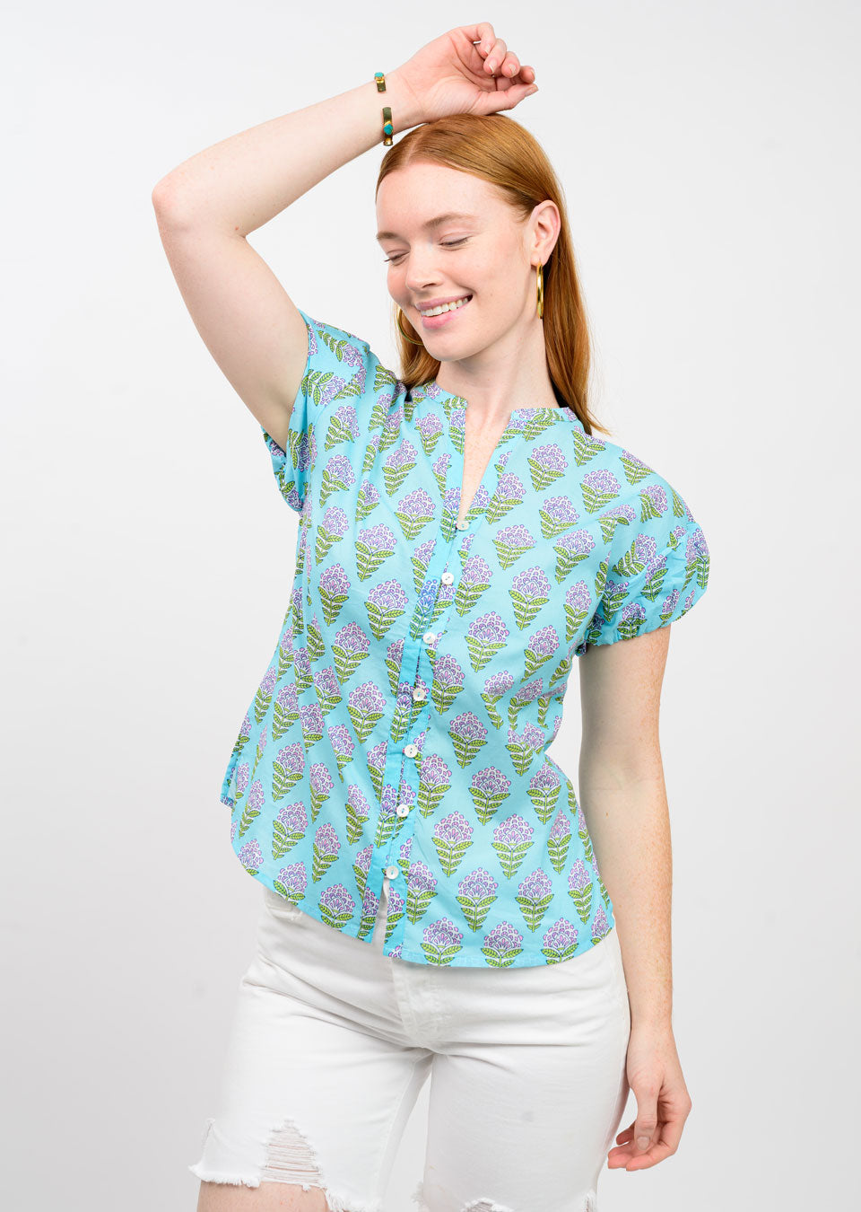 Blue Pouf Sleeve Top