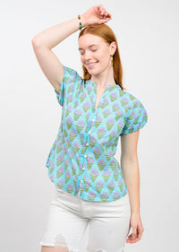Blue Pouf Sleeve Top
