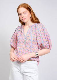 Striped Trim Floral Top
