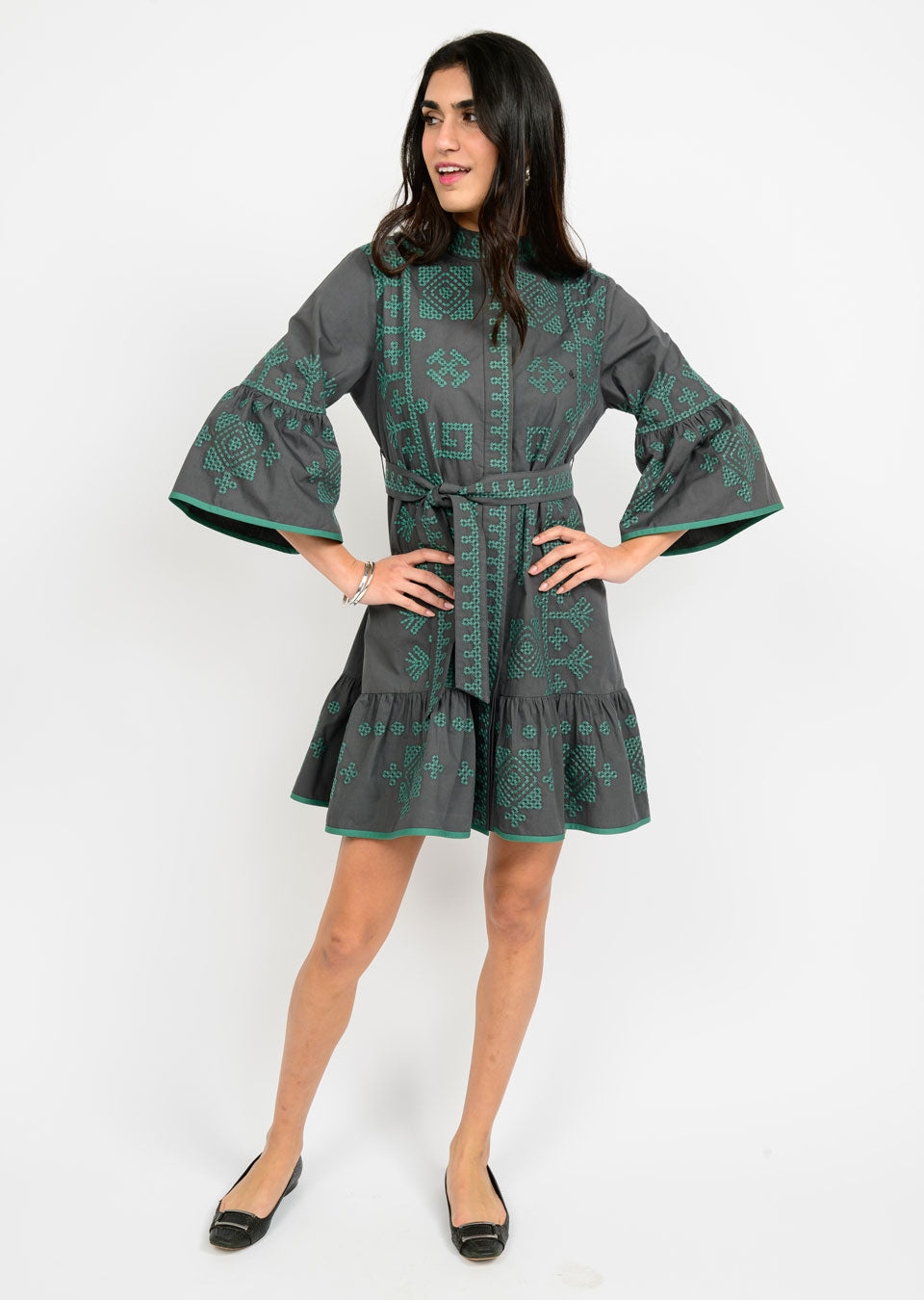 Gray Crossed Stitched Dress