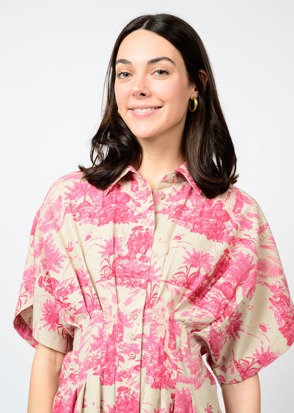 Toile Tucked Dress