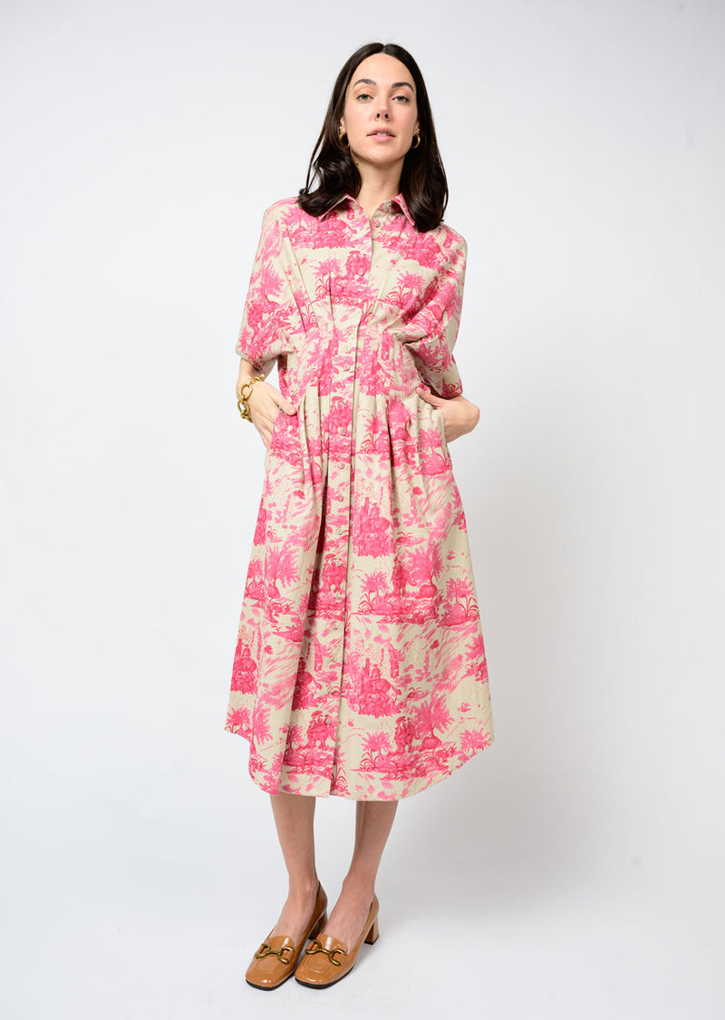 Toile Tucked Dress
