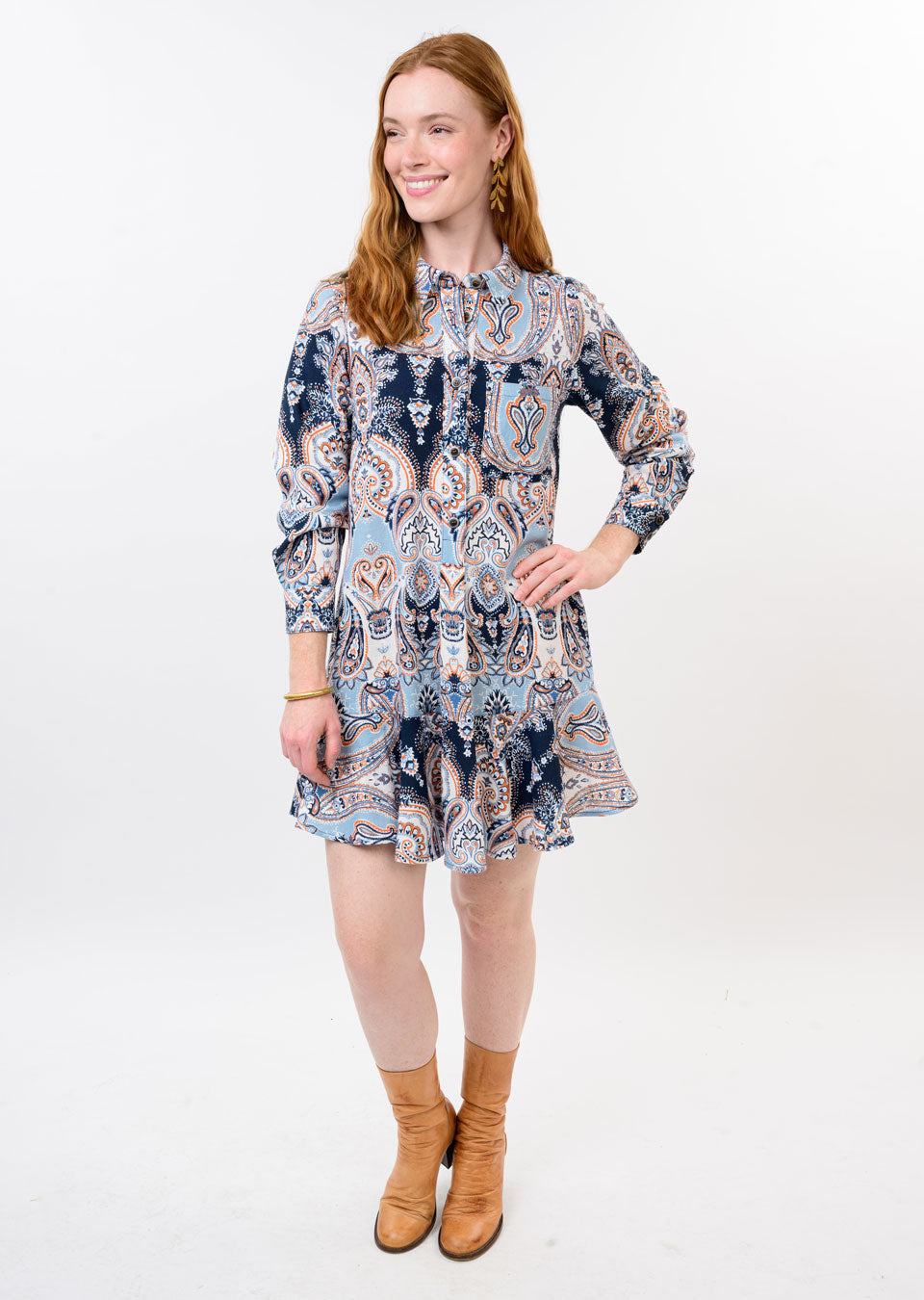 Paisley Flounce Shirt Dress
