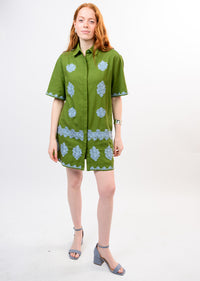 Green Embroidered Shirtdress
