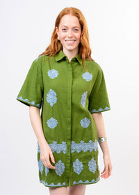Green Embroidered Shirtdress