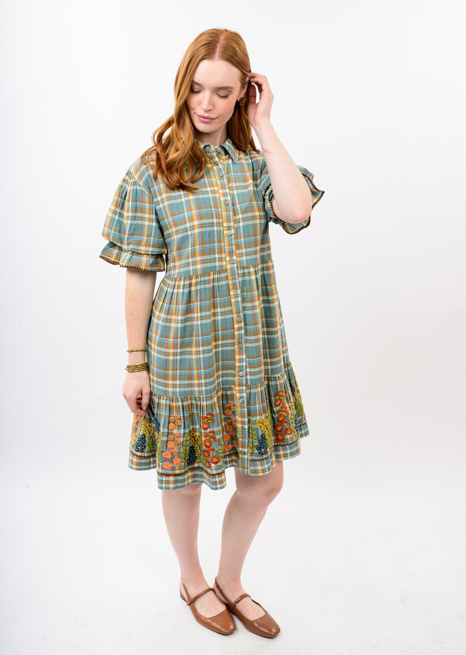 Embroidered Flounce Dress