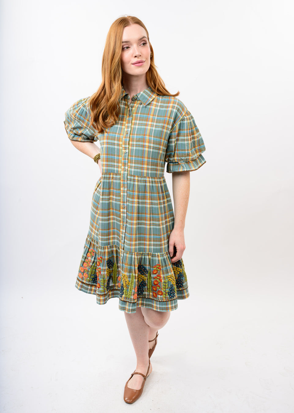 Embroidered Flounce Dress