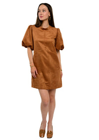 Pouf Sleeve Suede Dress