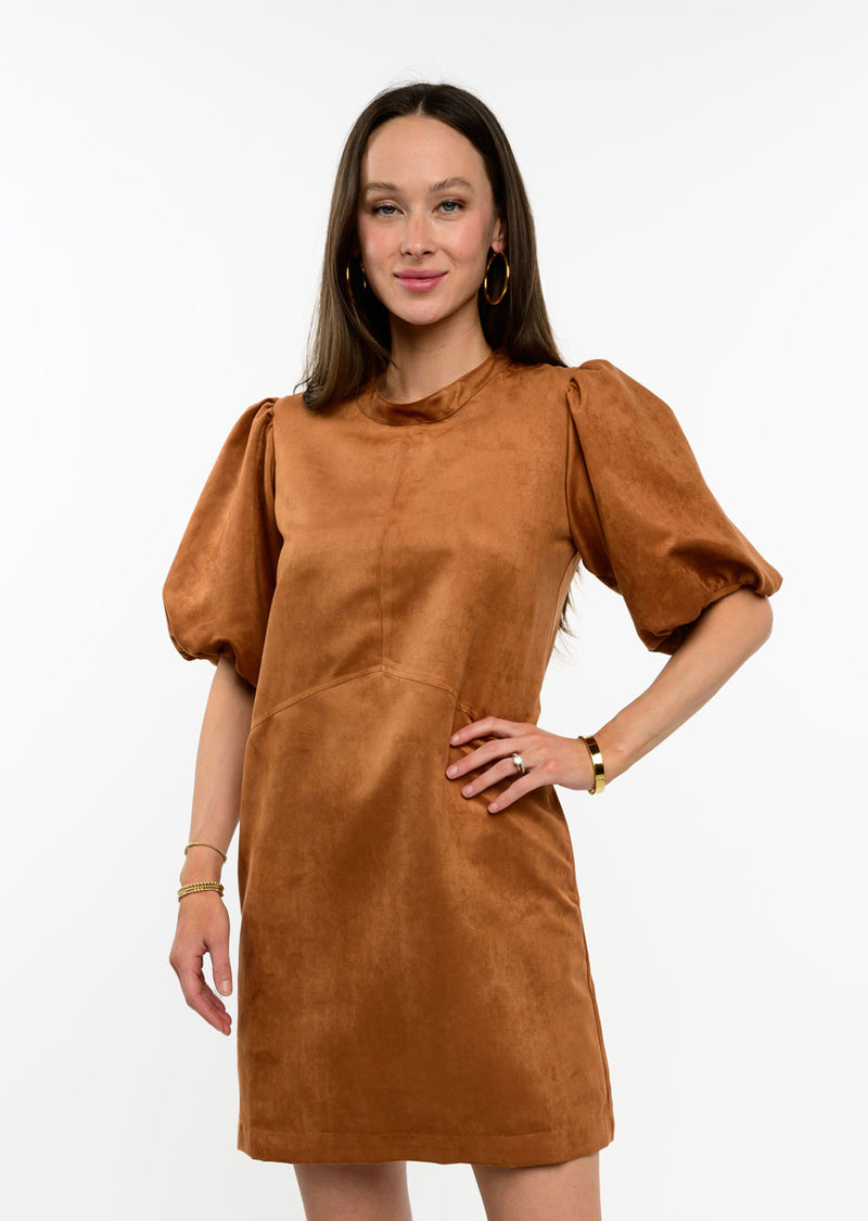 Pouf Sleeve Suede Dress