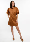 Pouf Sleeve Suede Dress