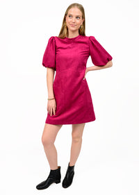 Pouf Sleeve Suede Dress