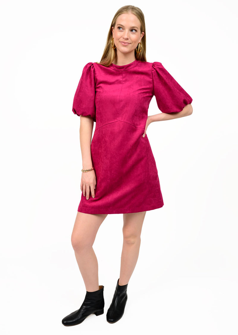 Pouf Sleeve Suede Dress